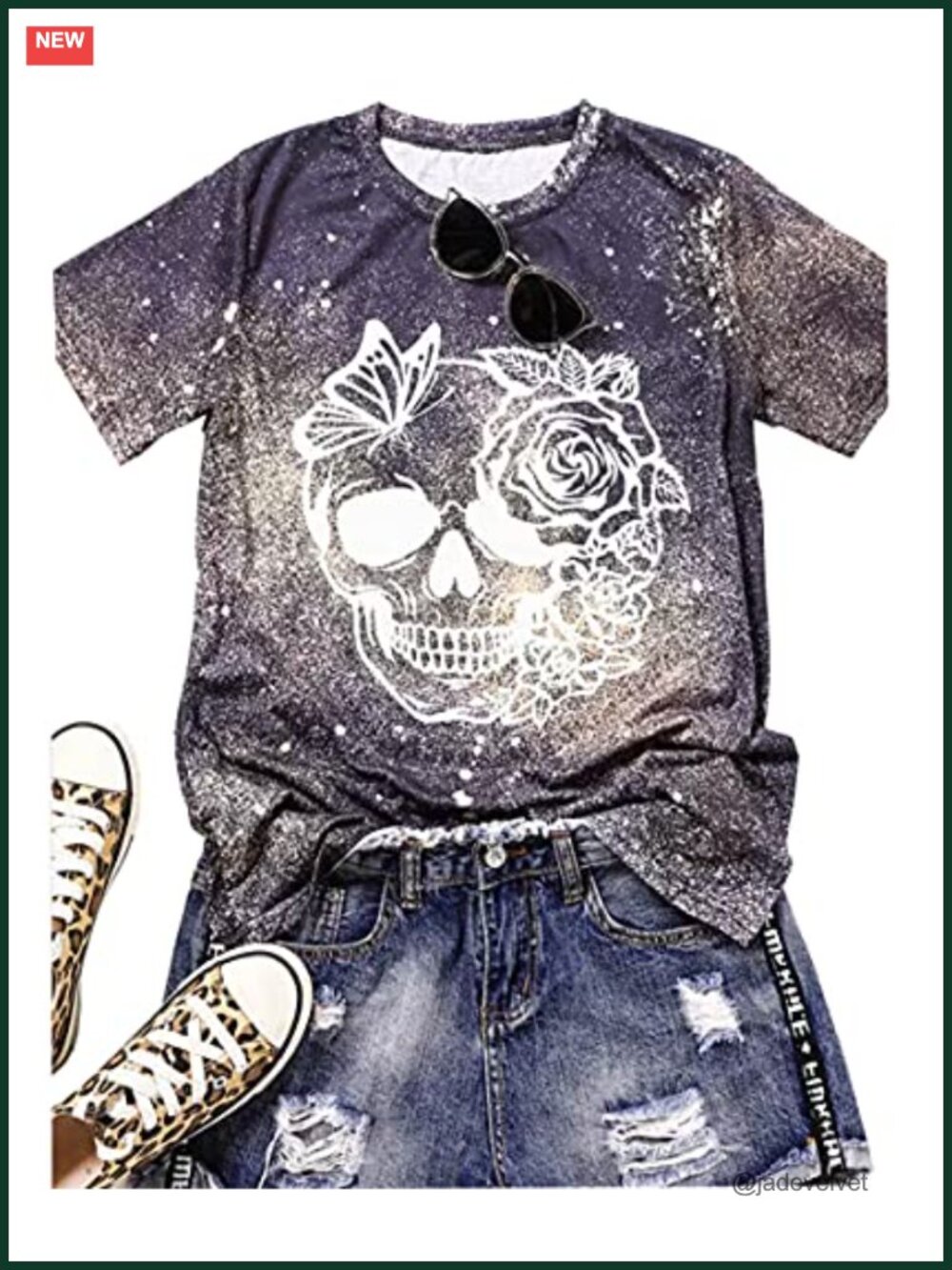 Skull Floral Graphic Tee Short Sleeve Casual Summer Top